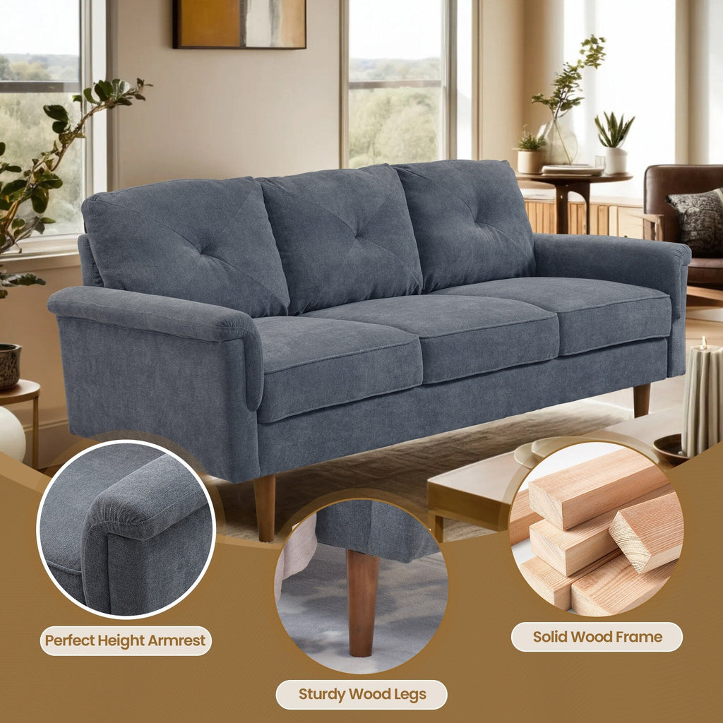 HOOOWOOO Mid-Century 3-Seat Upholstered Sofa with Wood Legs for Living Room