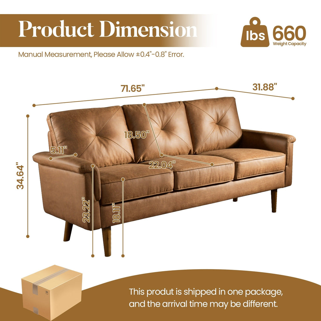 HOOOWOOO Mid-Century 3-Seat Upholstered Sofa with Wood Legs for Living Room