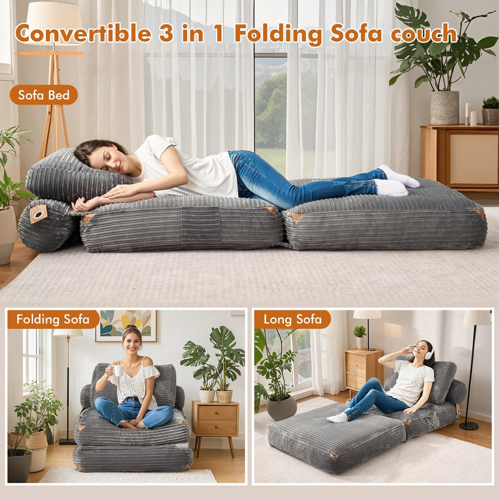 HOOOWOOO Modern Corduroy Fabric Folding Sofa Couch