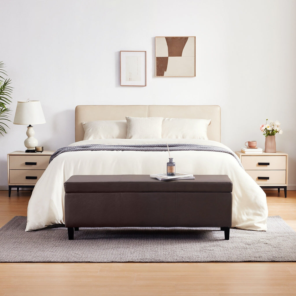 50.3 x 17.50 x 18 Upholstered Rectangular Storage Ottoman-Faux Leather