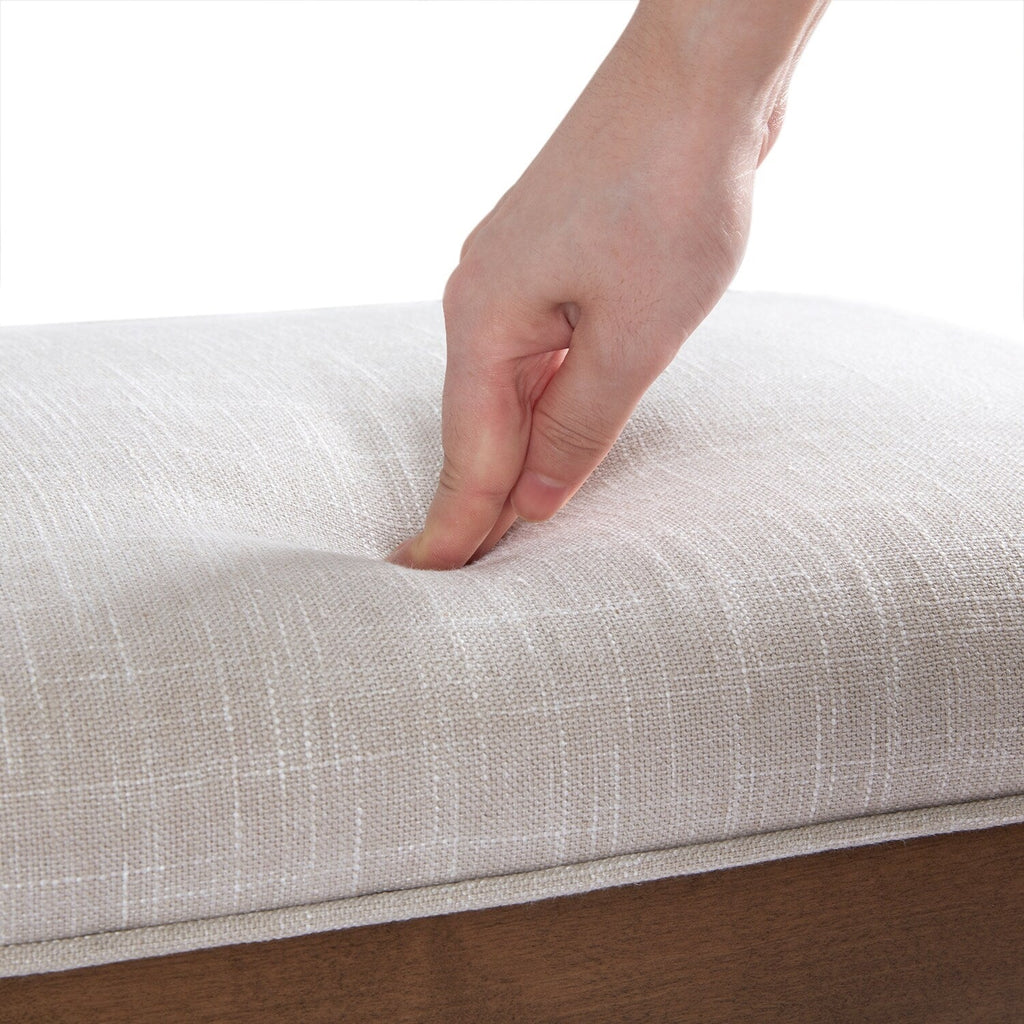 Upholstered Fabric Entryway Bench, Bedroom Bench for End of Bed Beige, Solid Wood 44-inch
