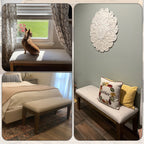 Upholstered Fabric Entryway Bench, Bedroom Bench for End of Bed Beige, Solid Wood 44-inch