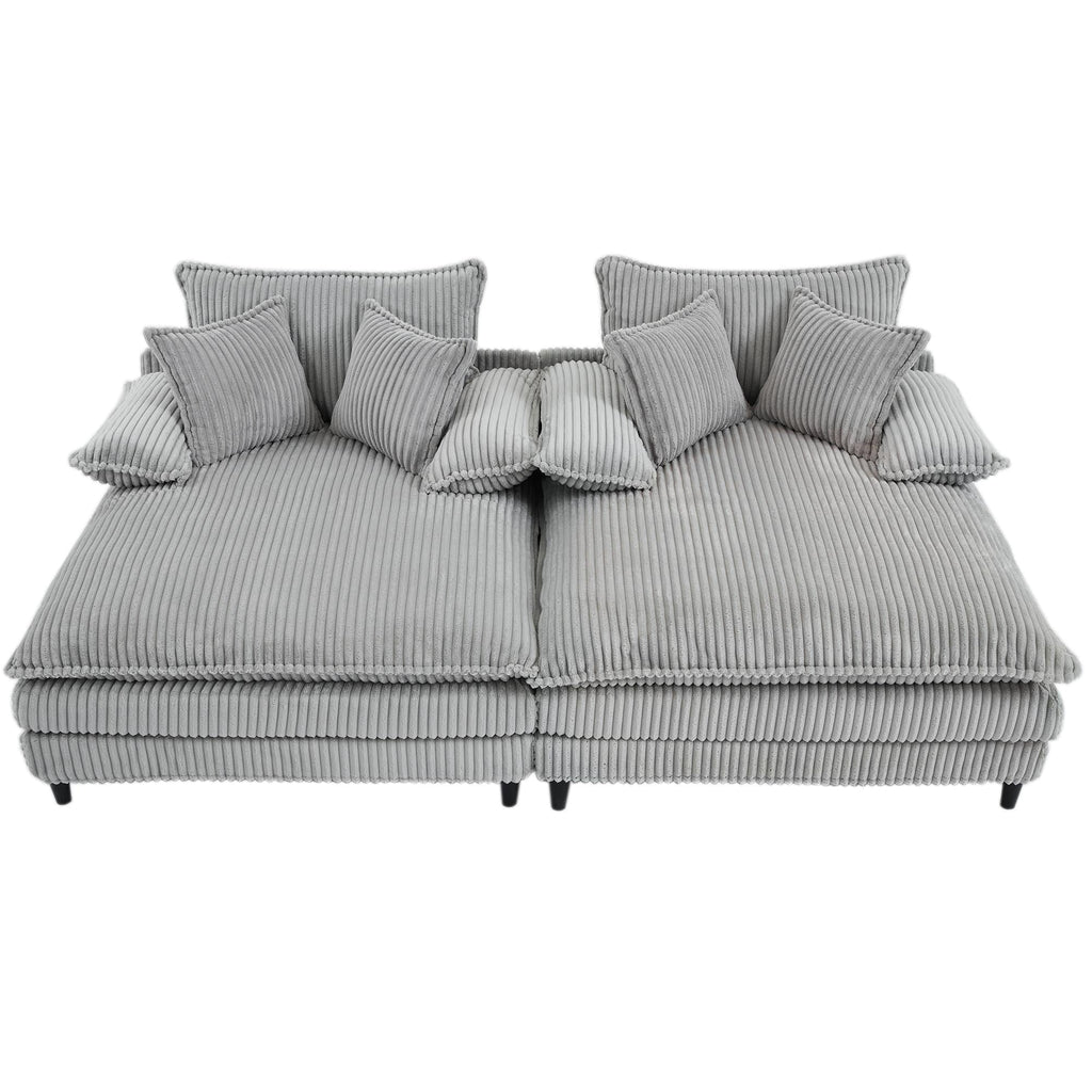 Harmonia 109 W Oversized Corduroy Sofa Bed, Deep Seat Double Lounge Chaise with 4 Pillows