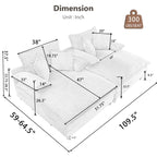 Harmonia 109 W Oversized Corduroy Sofa Bed, Deep Seat Double Lounge Chaise with 4 Pillows