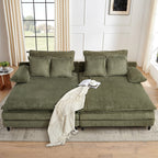 Harmonia 109 W Oversized Corduroy Sofa Bed, Deep Seat Double Lounge Chaise with 4 Pillows