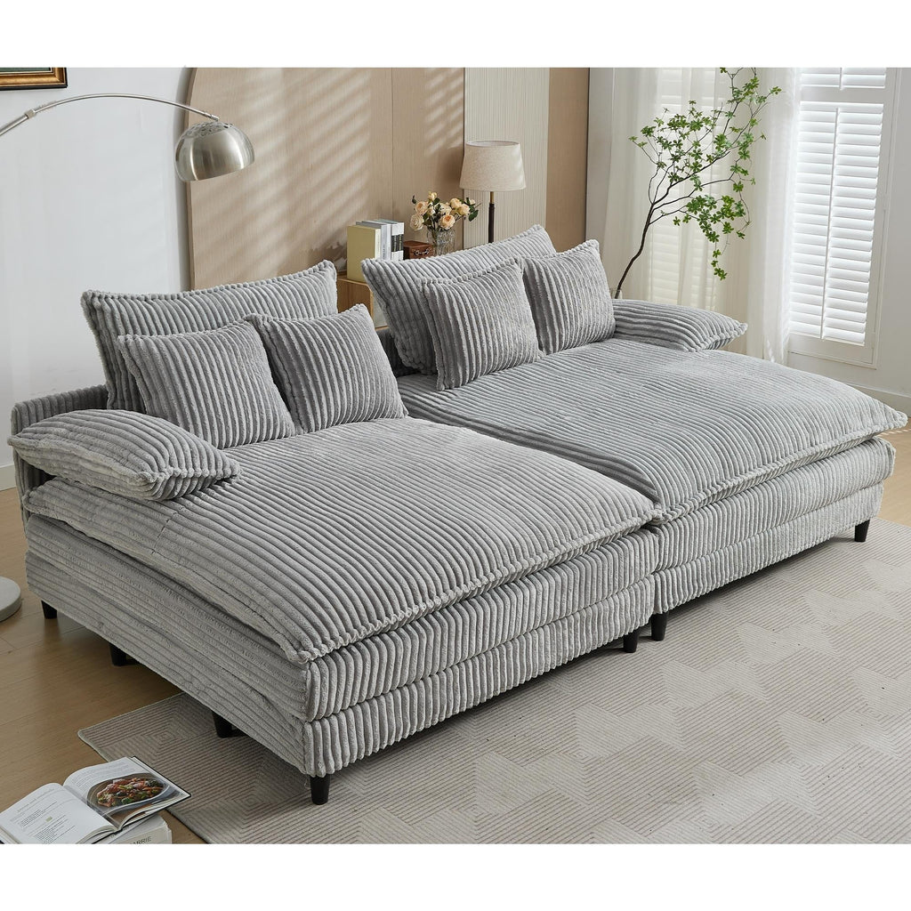 Harmonia 109 W Oversized Corduroy Sofa Bed, Deep Seat Double Lounge Chaise with 4 Pillows