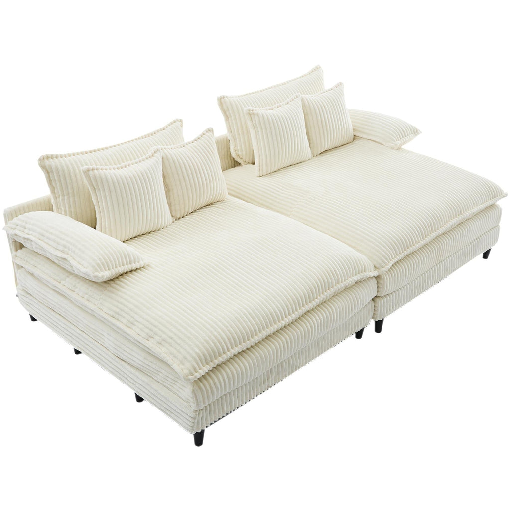 Harmonia 109 W Oversized Corduroy Sofa Bed, Deep Seat Double Lounge Chaise with 4 Pillows