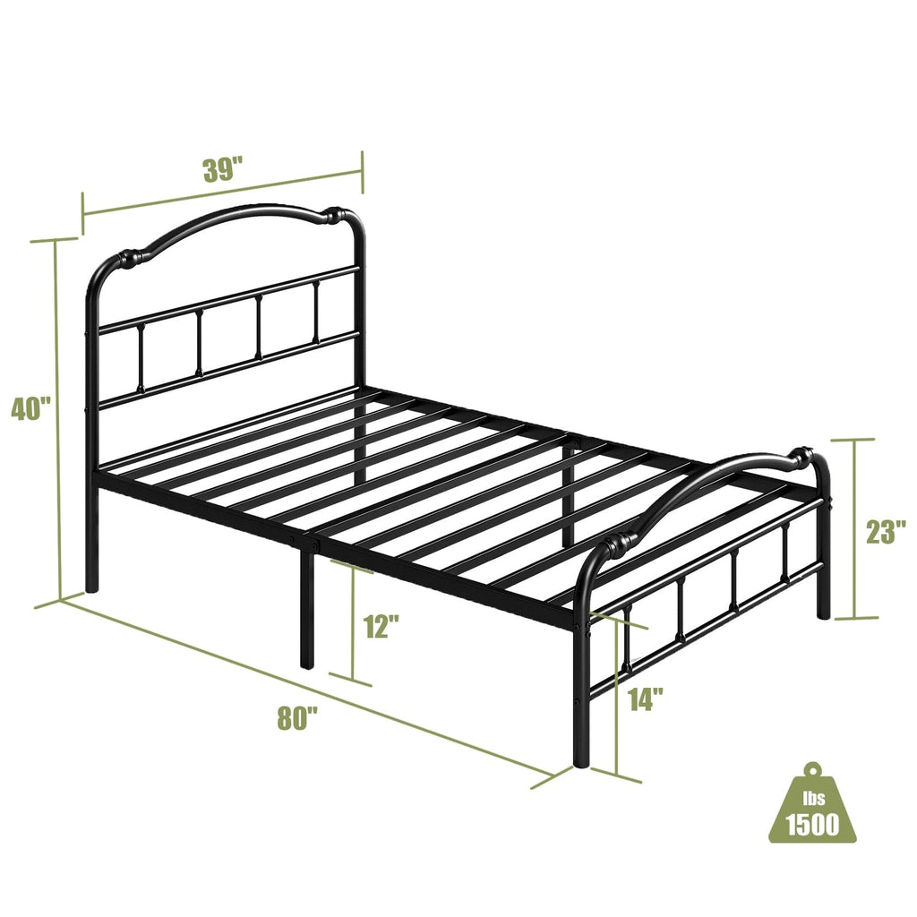 14 In High Heavy Duty Metal Bed Frame with Vintage Style, Supports Up To 2500lbs, Easy Assembly and No Squeak