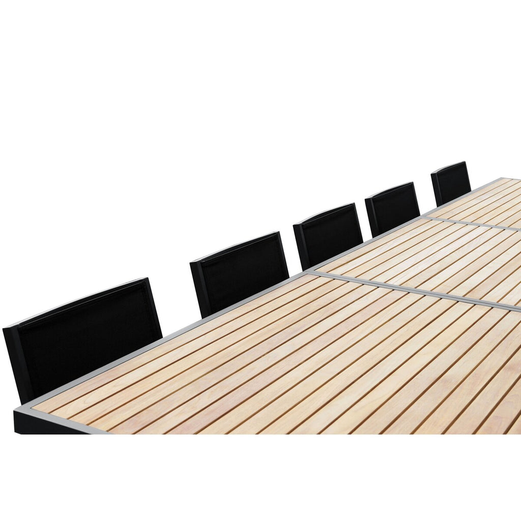 Heck 13 Pieces FSC Teak Aluminum Outdoor Dining Set for 12 Person, Extendable Table and Stackable Chair, Charcoal Black