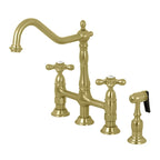 Kingston Brass Heritage Bridge Kitchen Faucet with Brass Sprayer