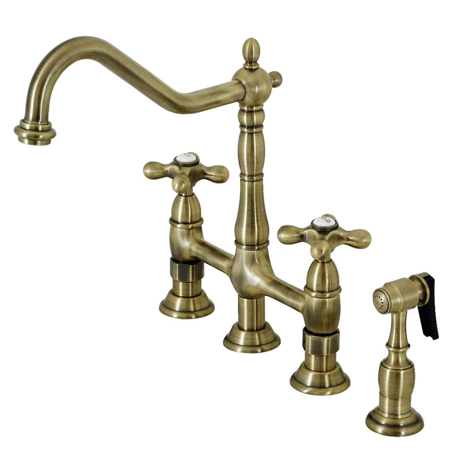 Heritage Bridge Kitchen Faucet with Brass Sprayer