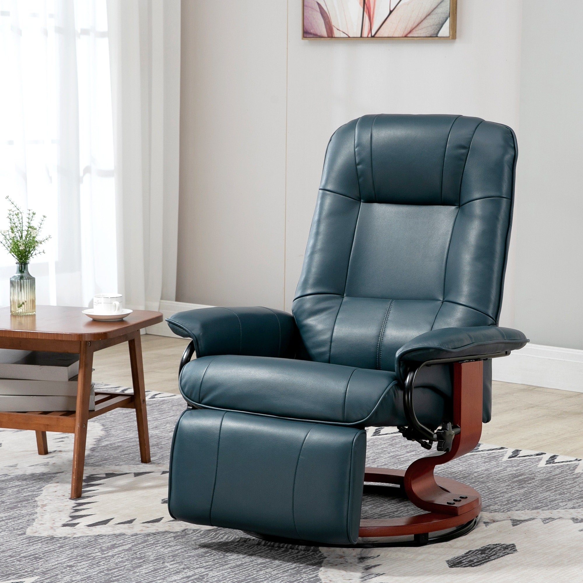 HomCom Faux Leather Adjustable Manual Swivel Base Recliner Chair with Comfortable and Relaxing Footrest