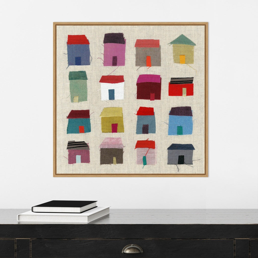 Houses by Jenny Frean Framed Canvas Wall Art Print - Sylvie Maple