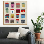 Houses by Jenny Frean Framed Canvas Wall Art Print - Sylvie Maple