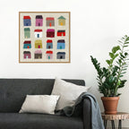 Houses by Jenny Frean Framed Canvas Wall Art Print - Sylvie Maple