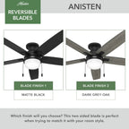 Hunter 52 Anisten Low Profile Ceiling Fan with LED Light and Pull Chain - Modern, Contemporary, Transitional