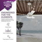 Hunter 52 Skyflow Outdoor Ceiling Fan w/ LED Light Kit, Wall Control - Coastal Modern Contemporary - WeatherMax - WET-RATED!