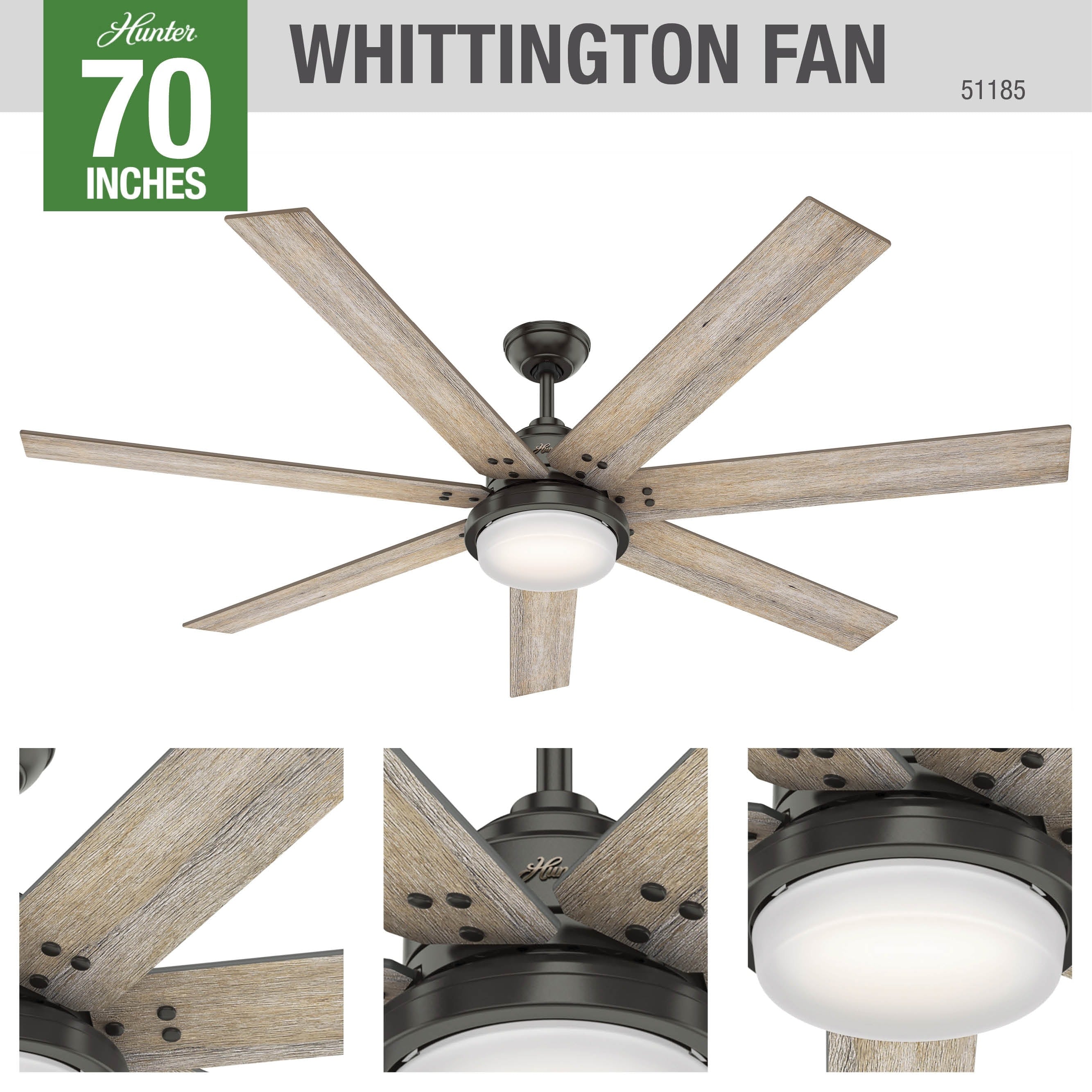 Hunter WiFi Whittington Ceiling Fan with LED Light, Handheld Remote - Windmill - Industrial, Farmhouse, Rustic - SMART FAN!