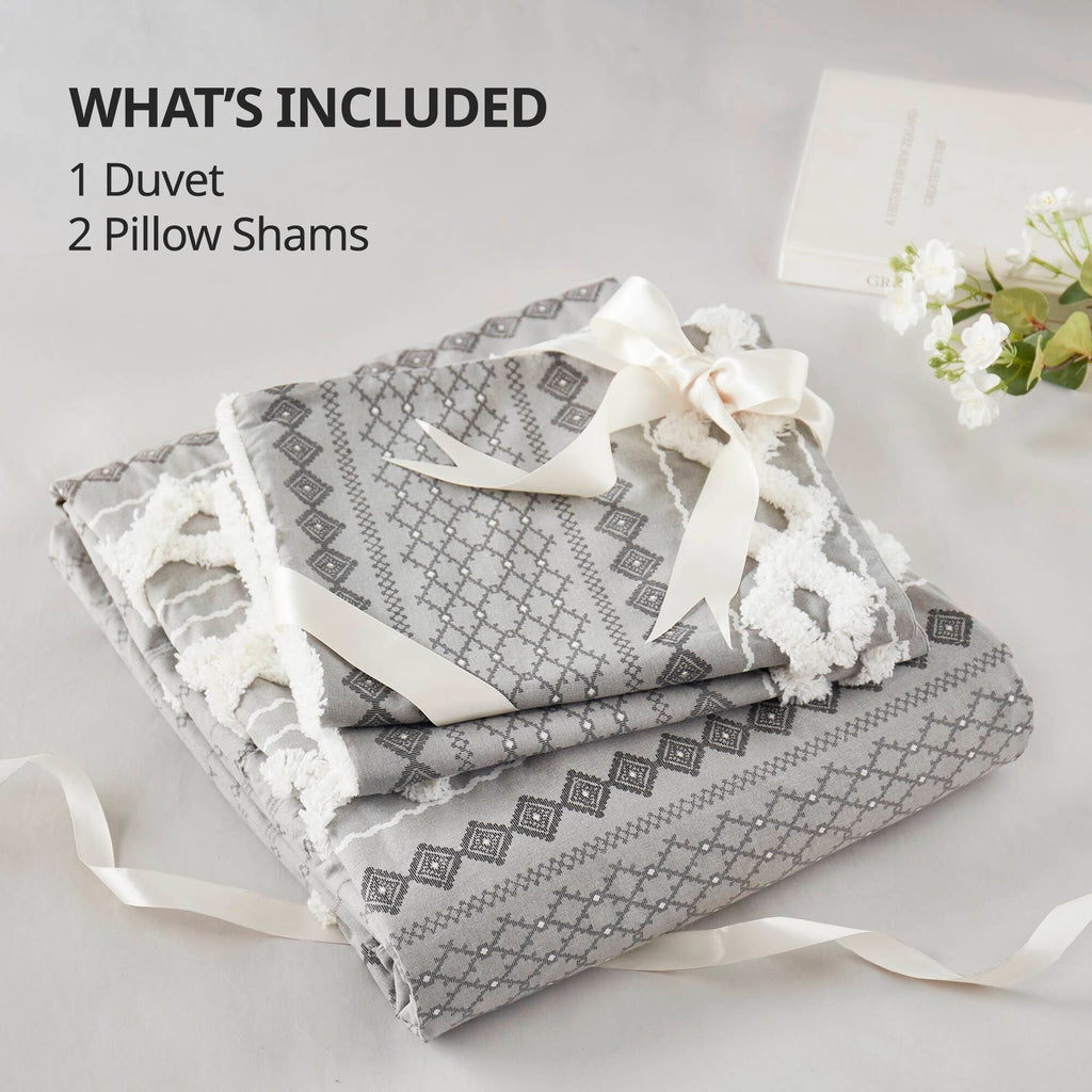 INK+IVY Imani Cotton Printed Duvet Cover Set with Chenille