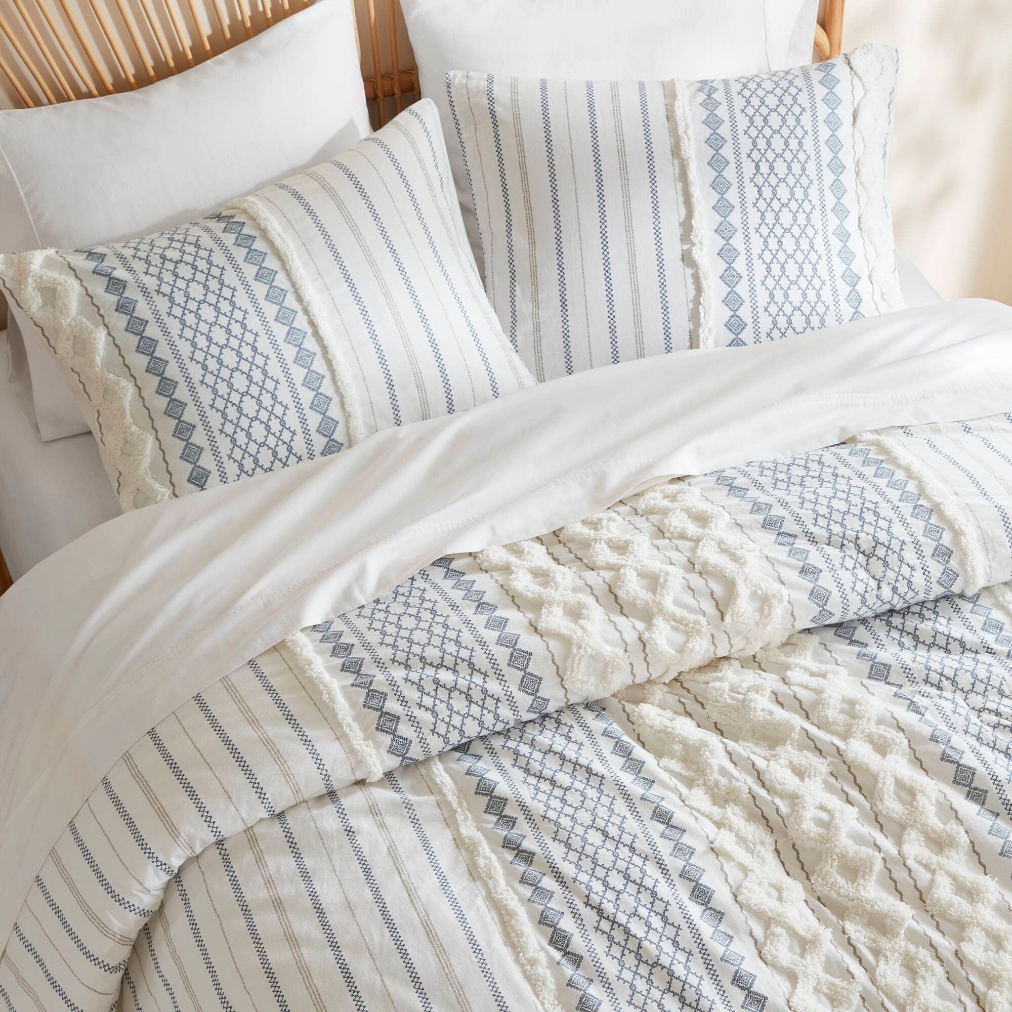 INK+IVY Imani Cotton Printed Duvet Cover Set with Chenille