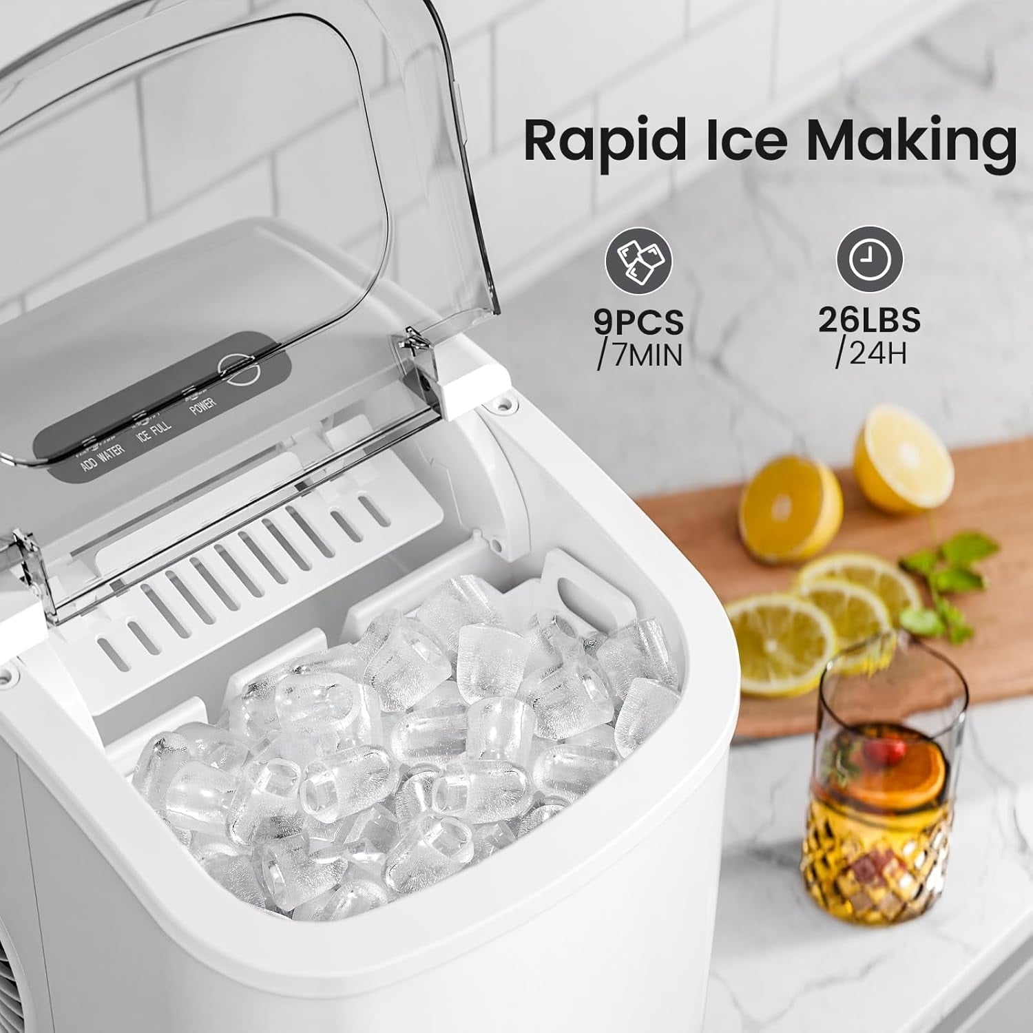 Ice Makers Countertop, Portable Ice Maker Machine with Handle, Self-Cleaning Ice Maker, for Home/Office/Kitchen
