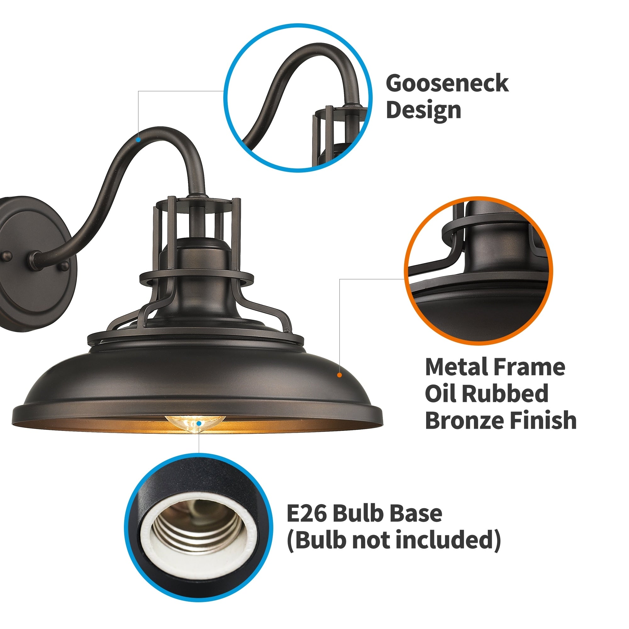 Indoor Outdoor Wall Sconces, Gooseneck Wall Sconces Vintage Farmhouse Wall Lamp, Oil Rubbed Bronze Finish