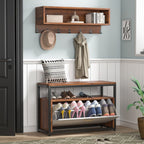 Entryway Coat Rack Shoe Bench Set, Industrial Hall Tree Coat Shoe Rack