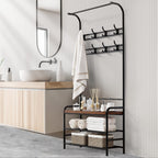 Industrial Entryway Coat Rack with Shoe Bench 3-in-1 Functional Hall Tree