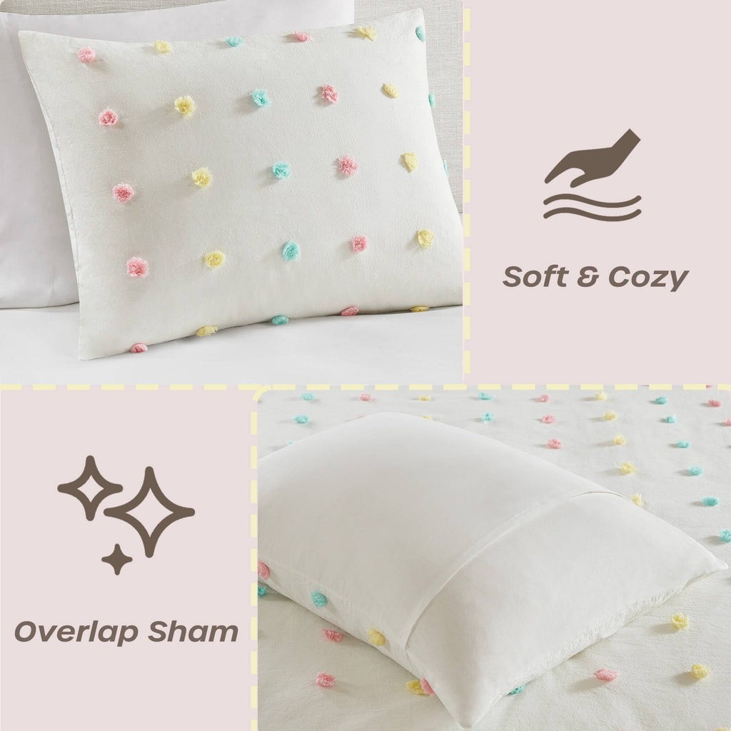 Intelligent Design Kids Ensley Pom Pom Cotton Jacquard Quilt Set with Throw Pillows