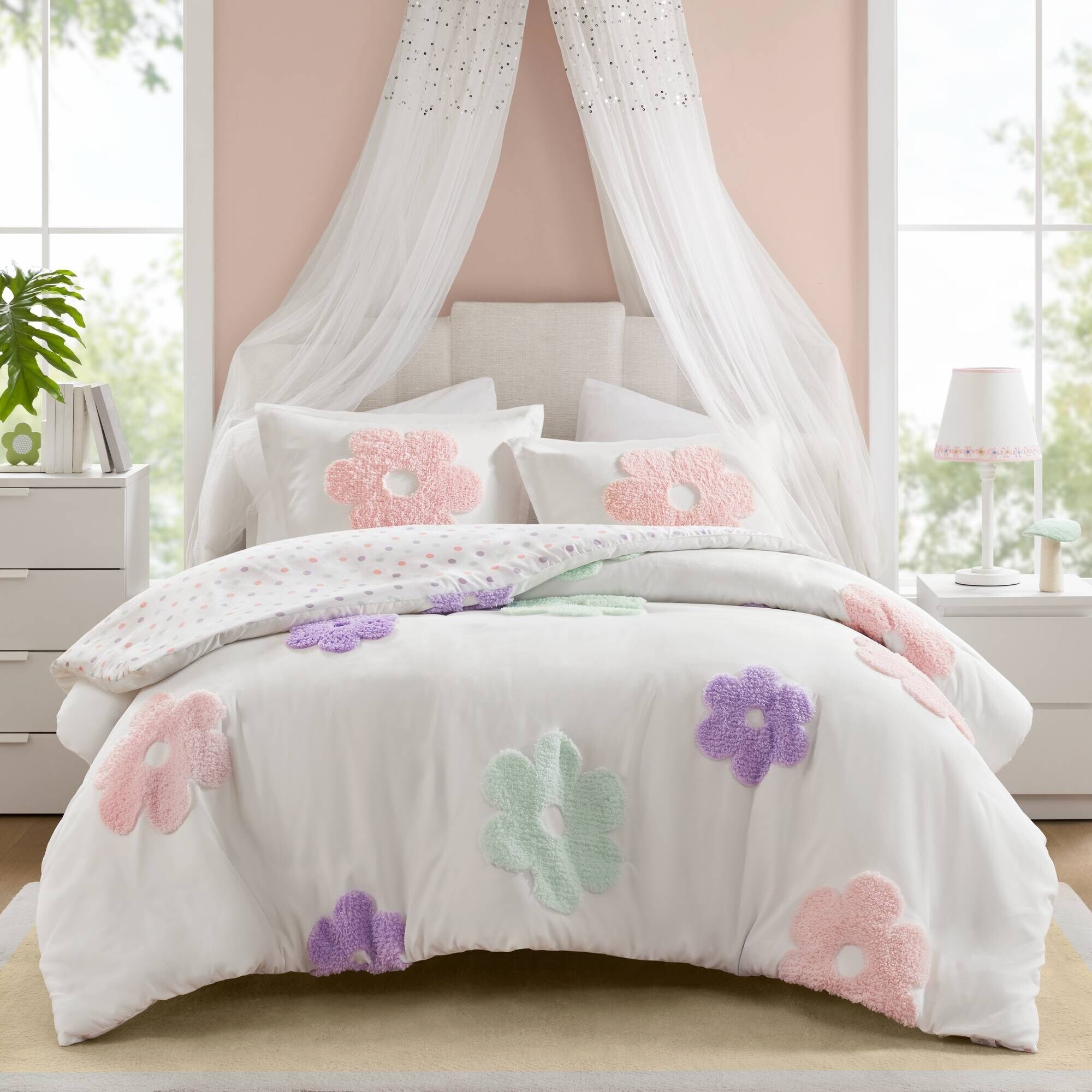 Intelligent Design Kids Madeline Floral Reversible Tufted Chenille Duvet Cover Set