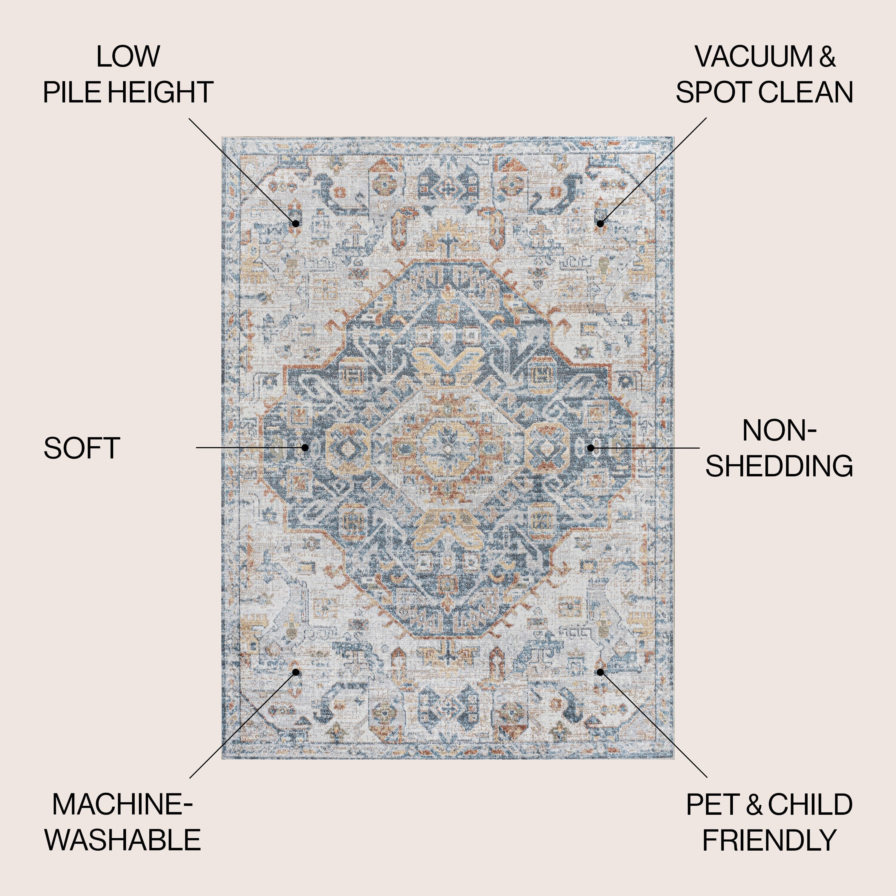 JONATHAN Y Brandy Bohemian Medallion Low-Pile Machine-Washable Cream/Terra Area Rug