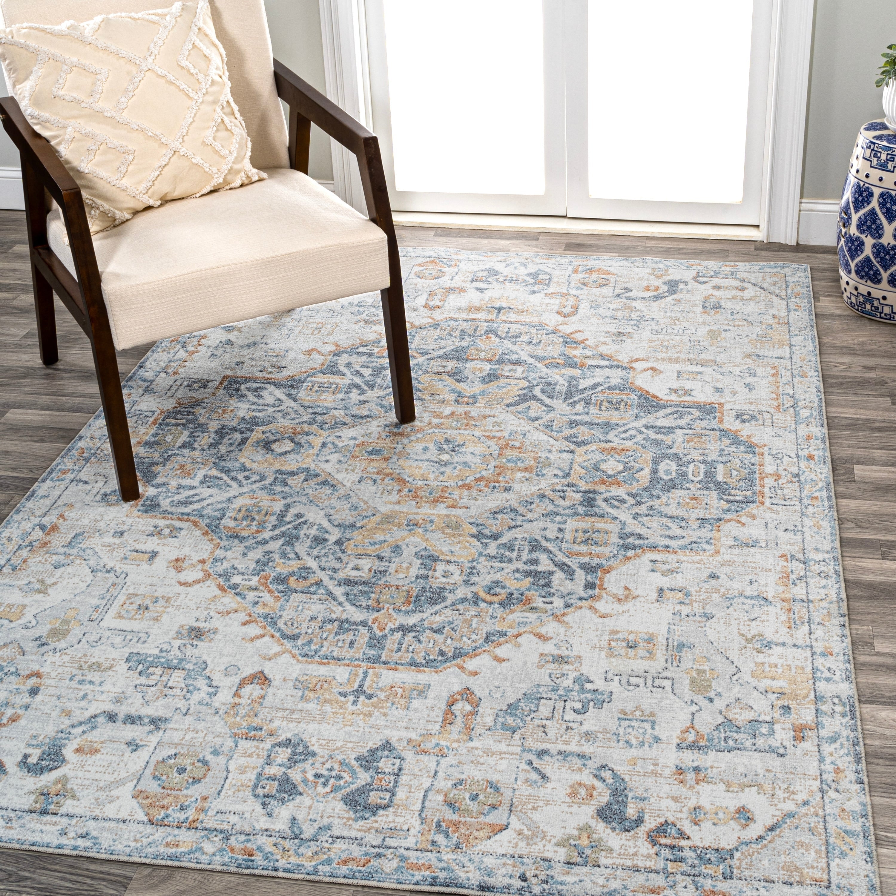 JONATHAN Y Brandy Bohemian Medallion Low-Pile Machine-Washable Cream/Terra Area Rug