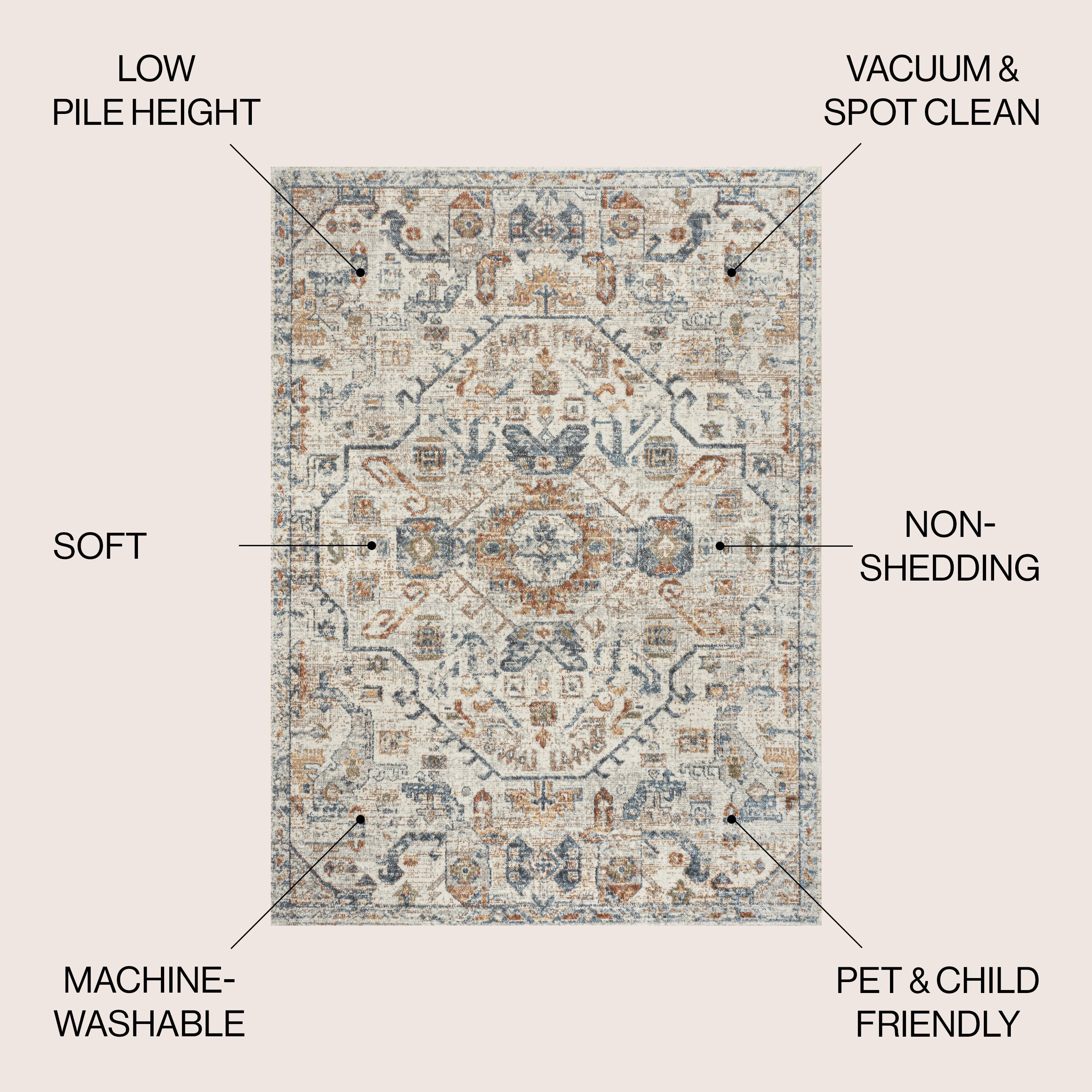 JONATHAN Y Brandy Bohemian Medallion Low-Pile Machine-Washable Cream/Terra Area Rug