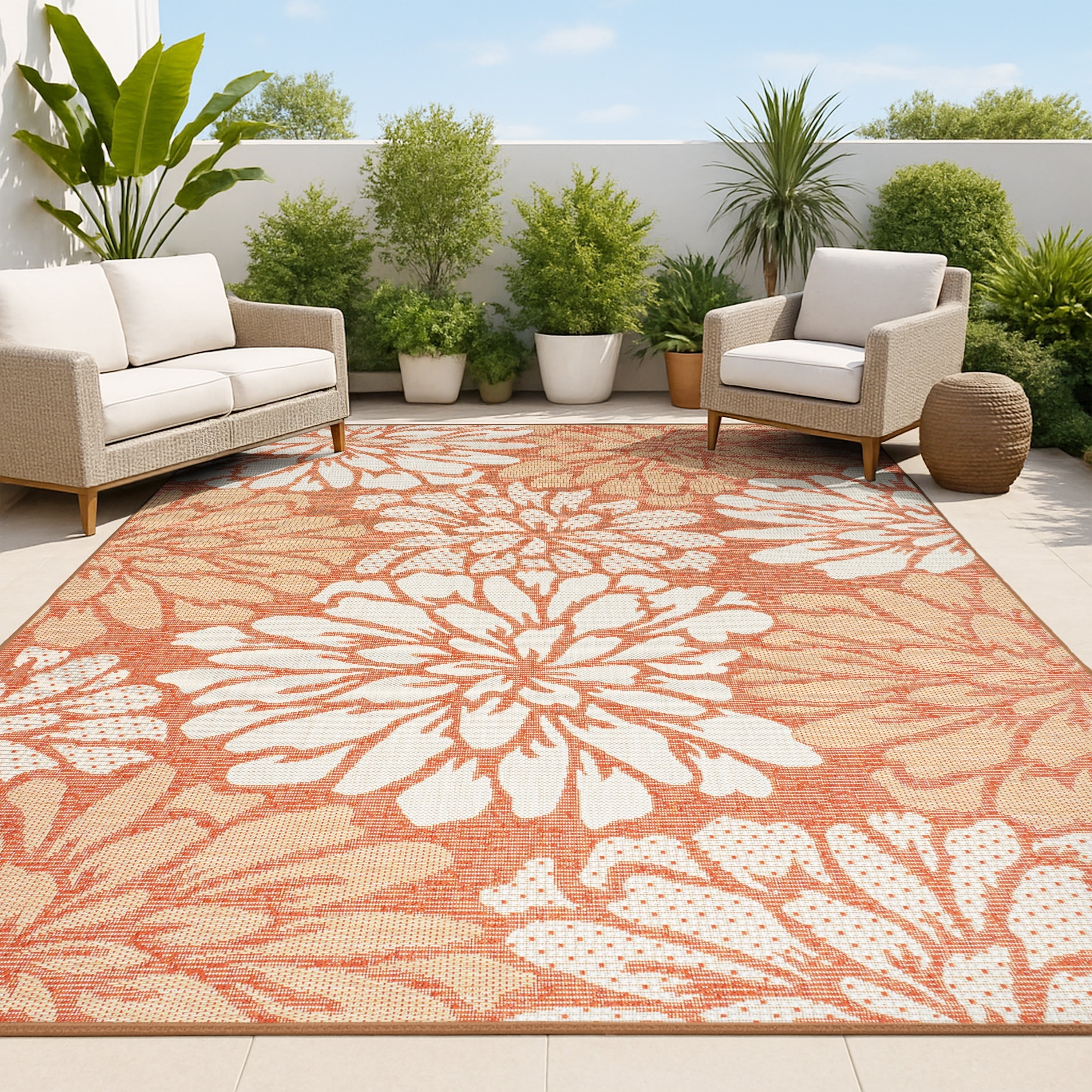 JONATHAN Y Floral Textured Weave Indoor/Outdoor Area Rug