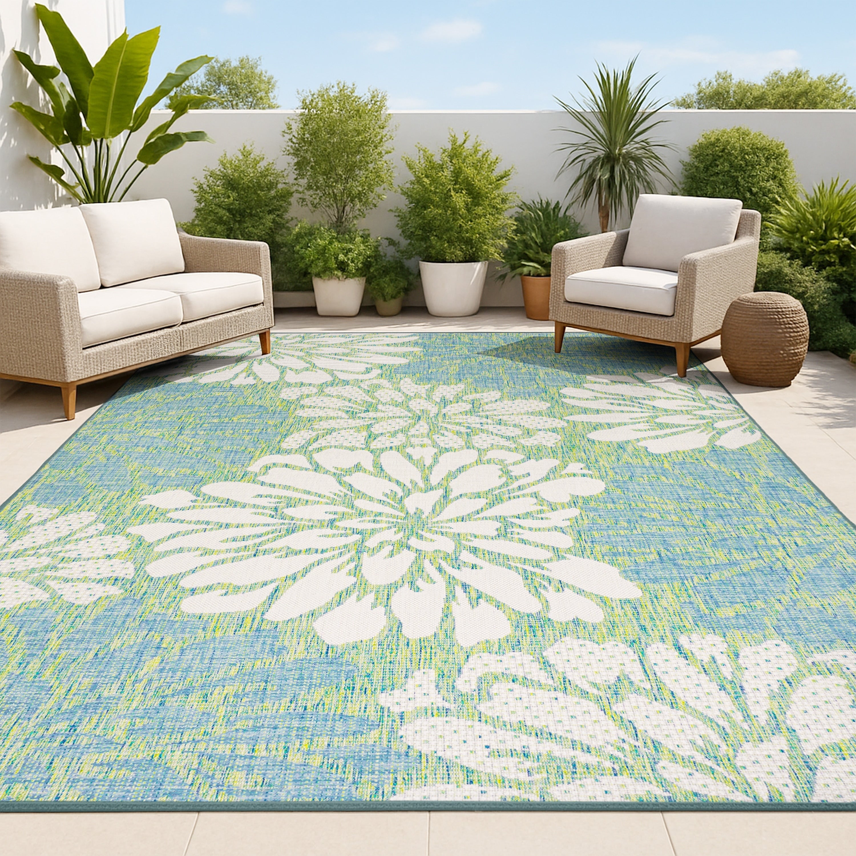 JONATHAN Y Floral Textured Weave Indoor/Outdoor Area Rug
