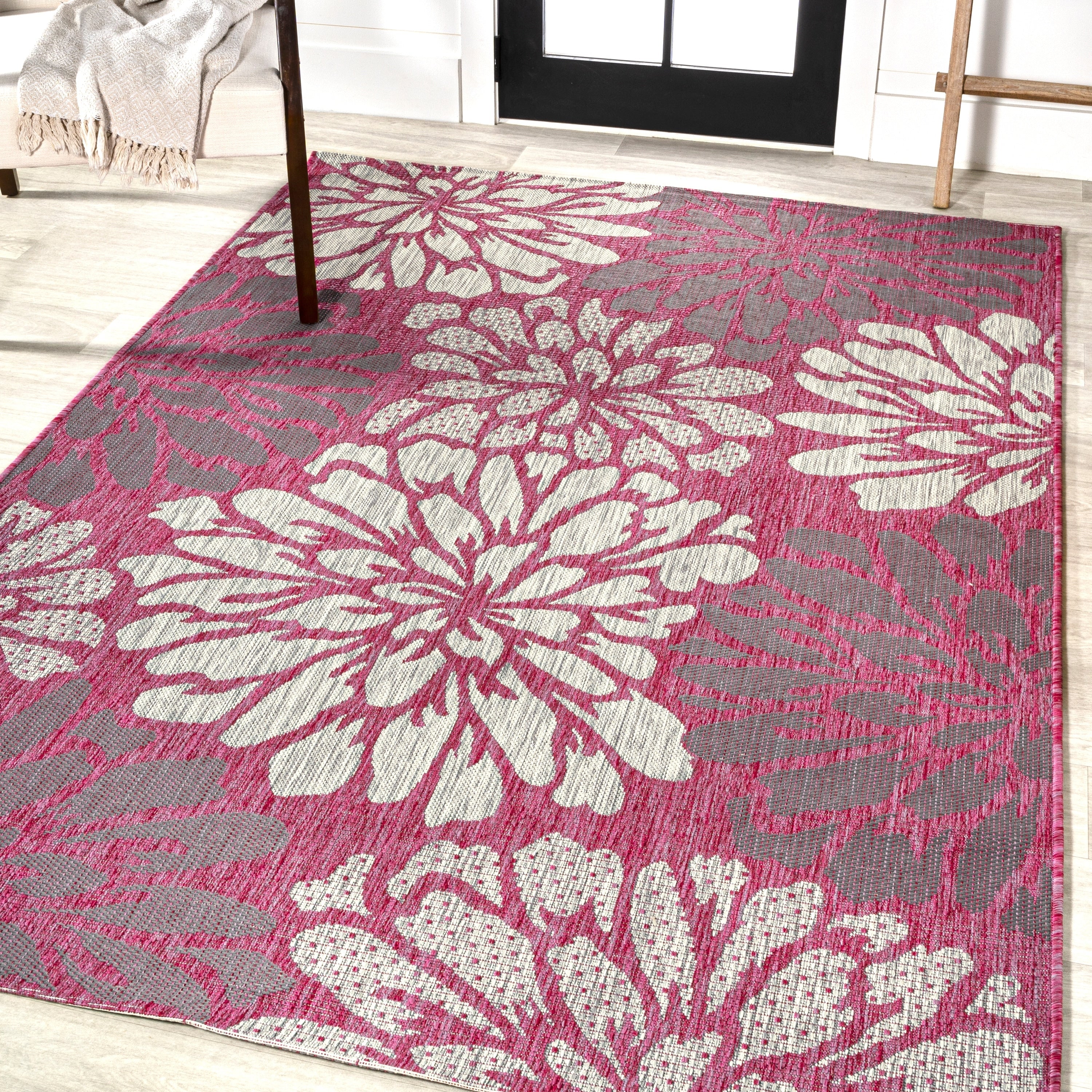 JONATHAN Y Floral Textured Weave Indoor/Outdoor Area Rug