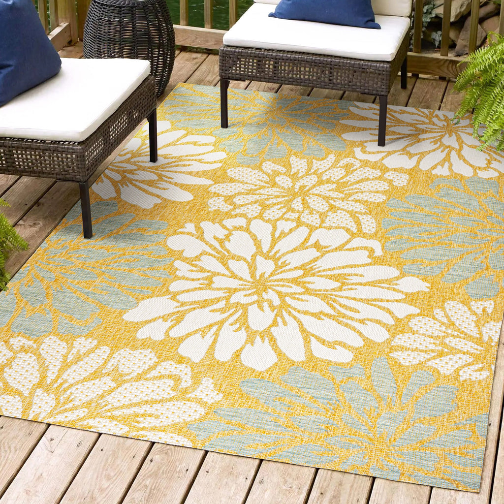 JONATHAN Y Floral Textured Weave Indoor/Outdoor Area Rug