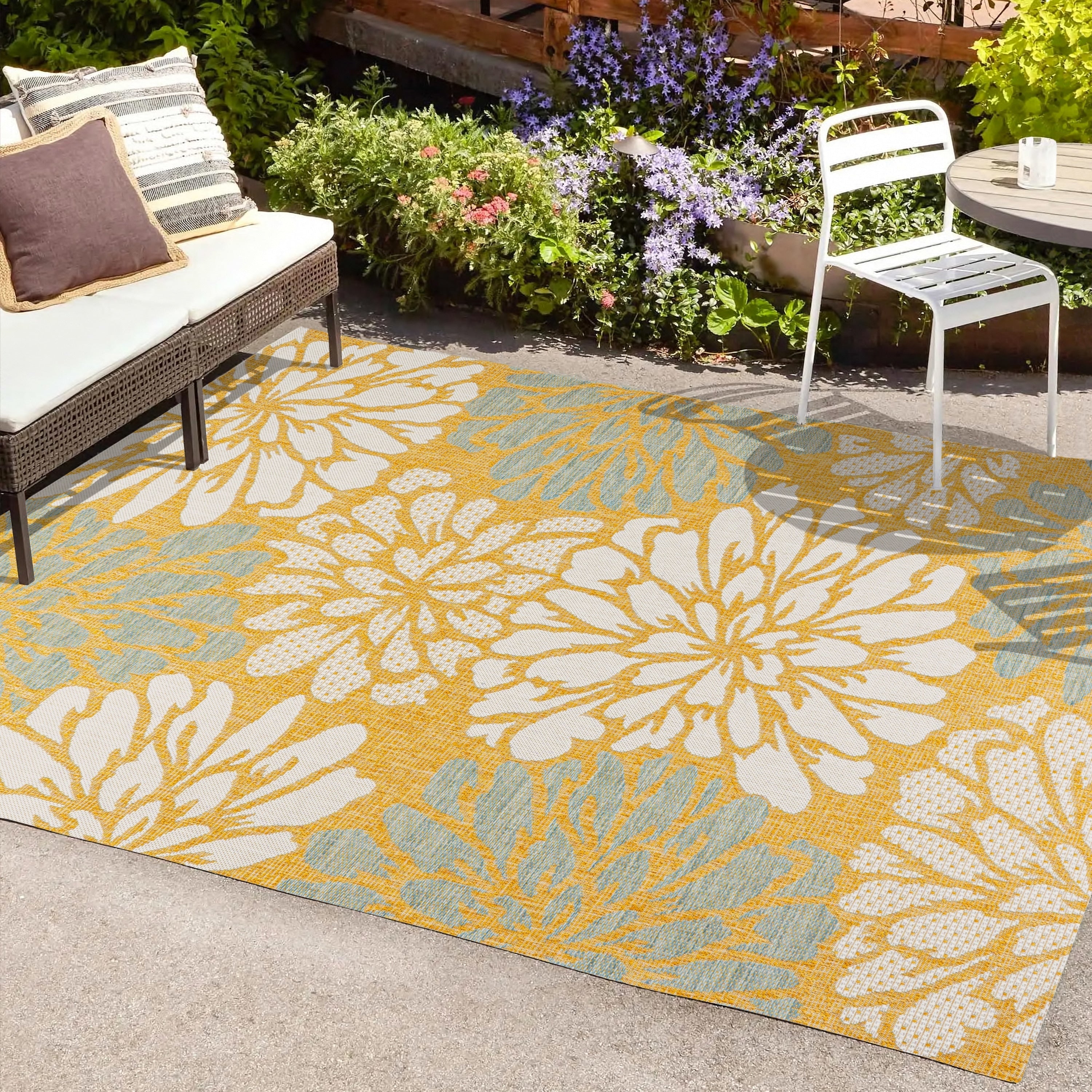 JONATHAN Y Floral Textured Weave Indoor/Outdoor Area Rug