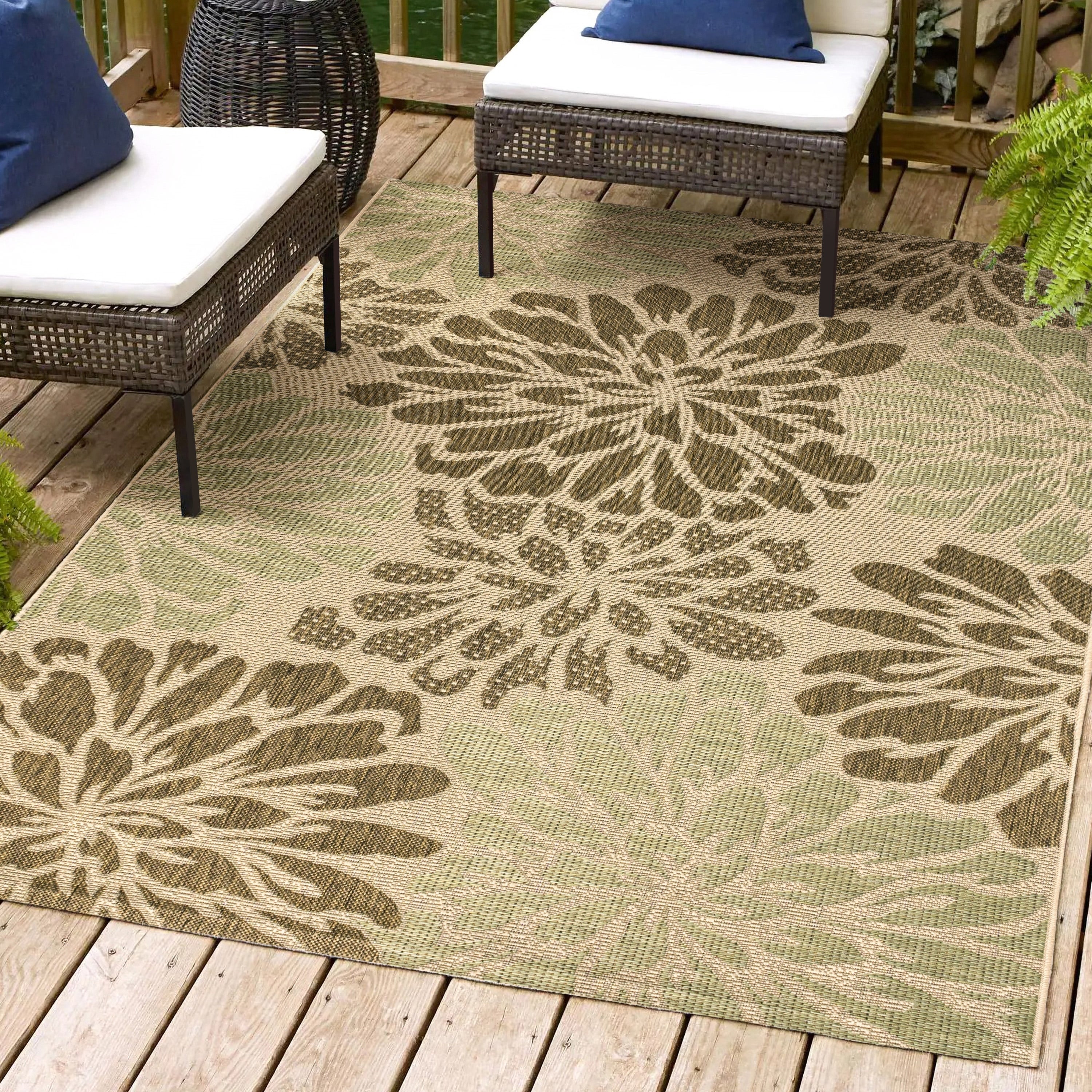 JONATHAN Y Floral Textured Weave Indoor/Outdoor Area Rug