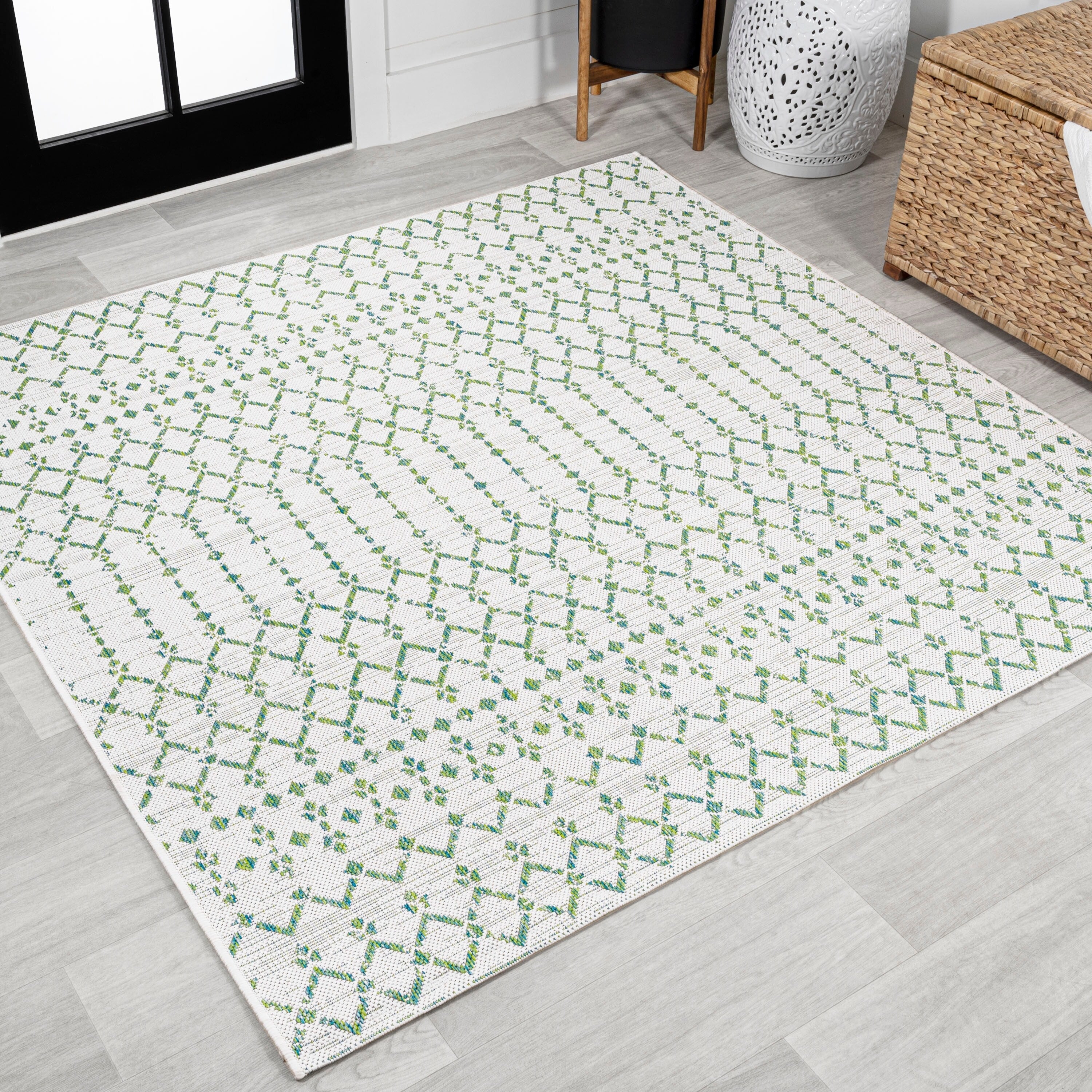 JONATHAN Y Trebol Moroccan Geometric Textured Weave Indoor/Outdoor Area Rug