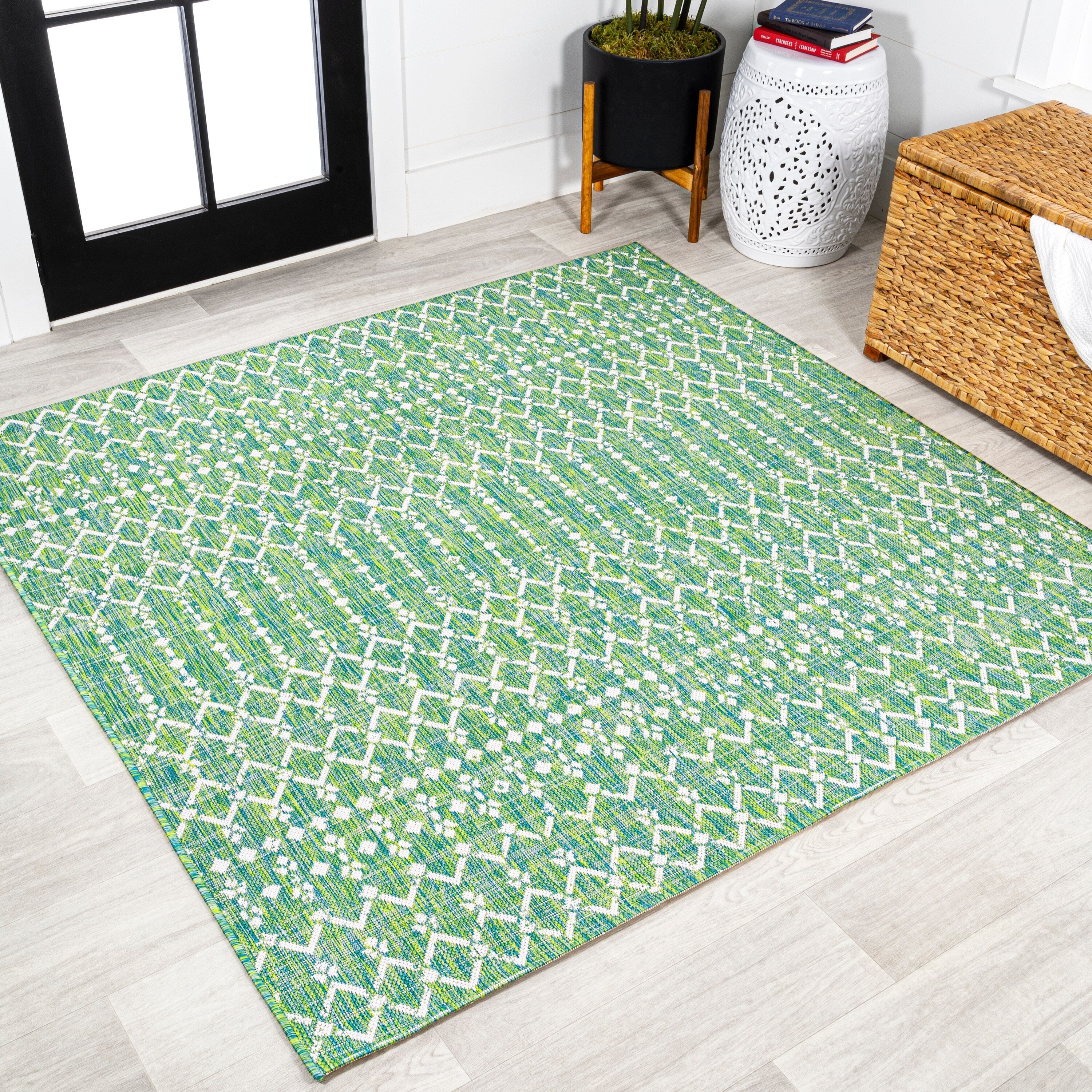 JONATHAN Y Trebol Moroccan Geometric Textured Weave Indoor/Outdoor Area Rug