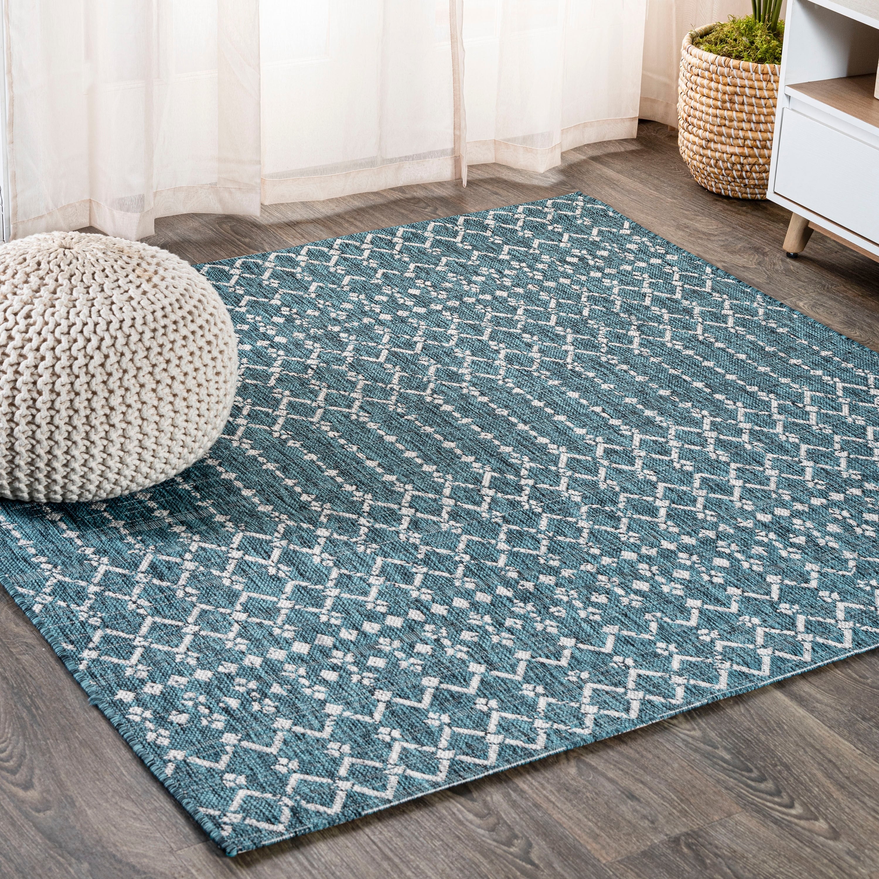 JONATHAN Y Trebol Moroccan Geometric Textured Weave Indoor/Outdoor Area Rug