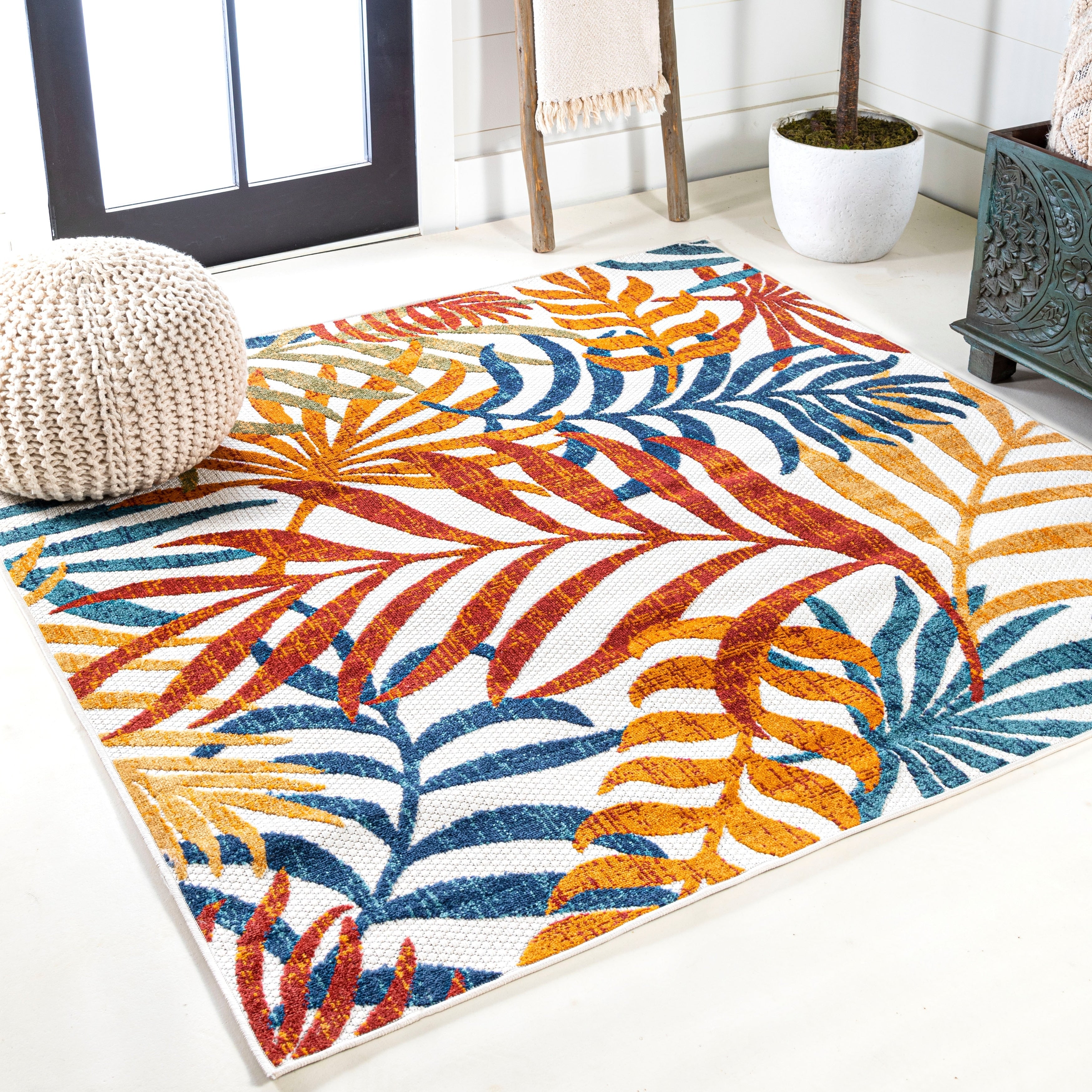 JONATHAN Y Aydin Palm Leaves Indoor/Outdoor Area Rug