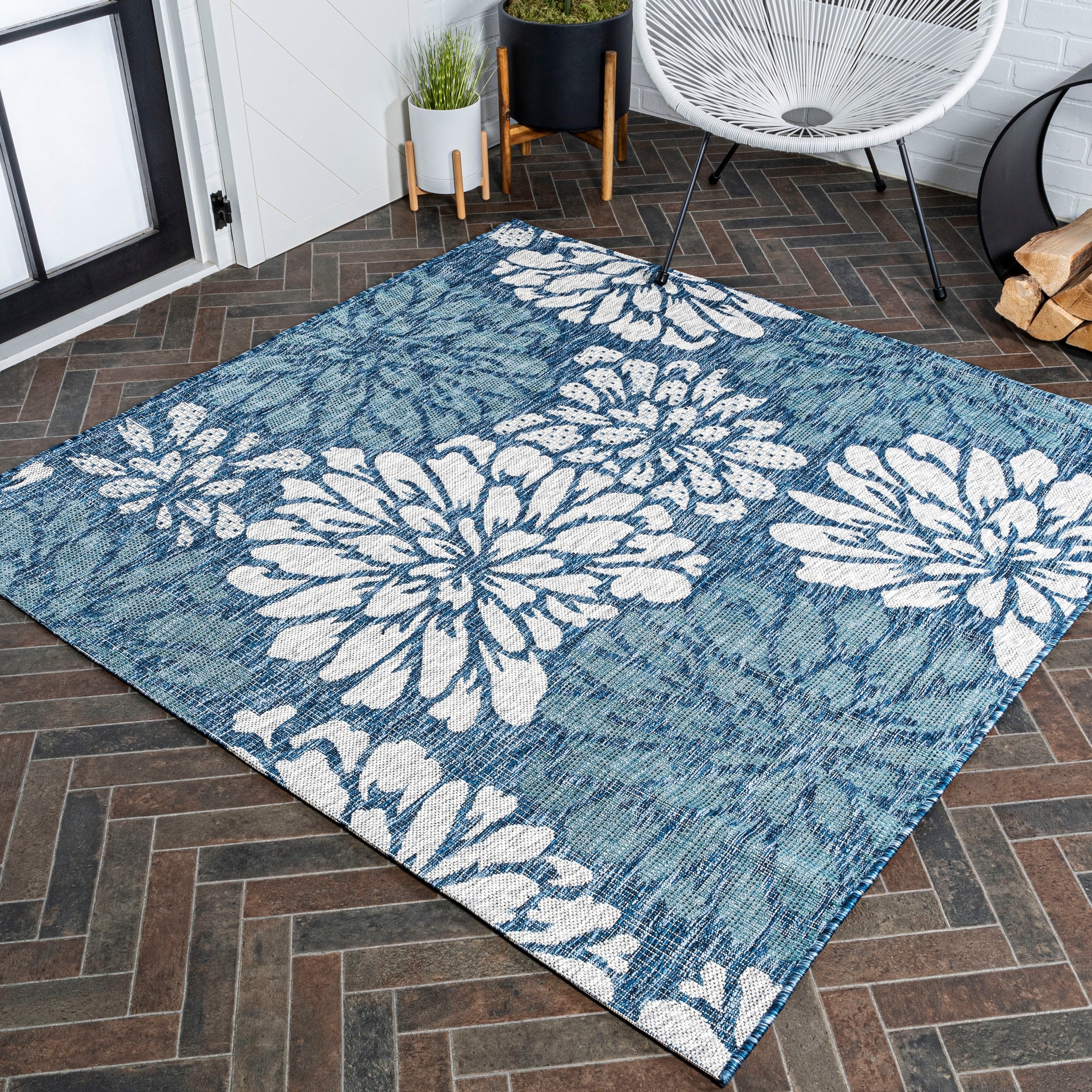 JONATHAN Y Floral Textured Weave Indoor/Outdoor Area Rug