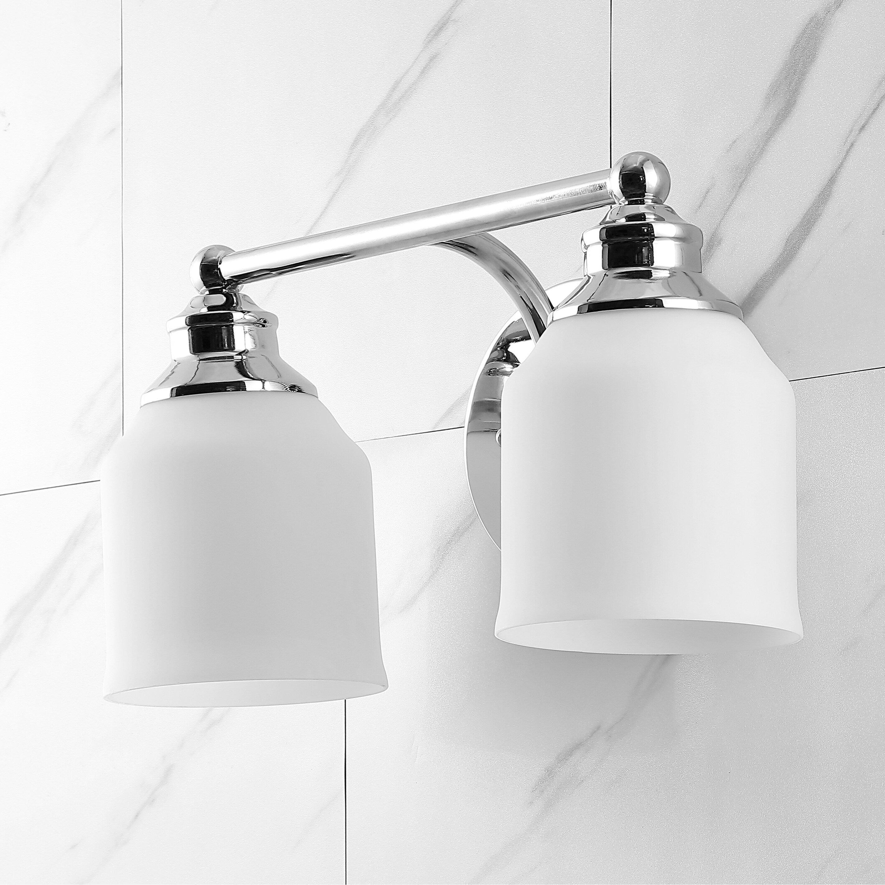 Jayne Iron/Frosted Glass Farmhouse Cottage LED Vanity Light, by JONATHAN Y