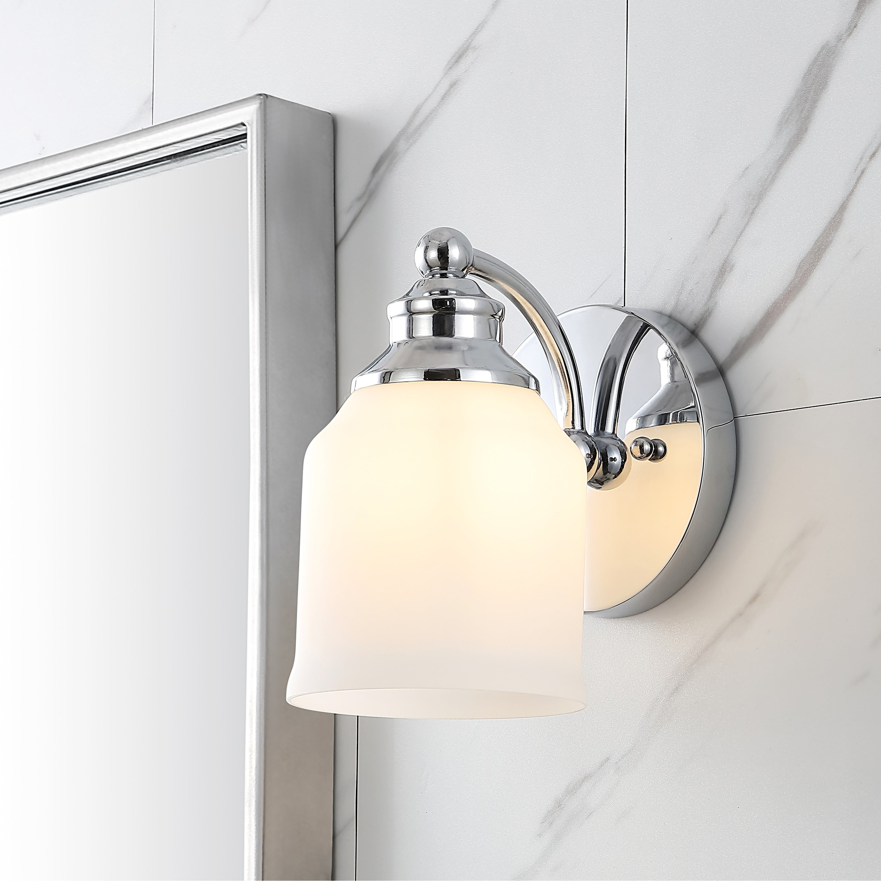 Jayne Iron/Frosted Glass Farmhouse Cottage LED Vanity Light, by JONATHAN Y