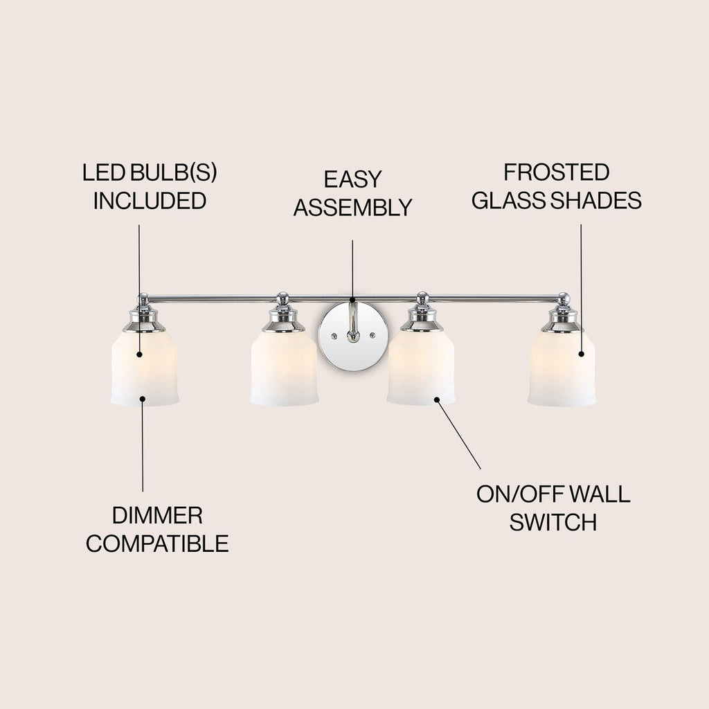 Jayne Iron/Frosted Glass Farmhouse Cottage LED Vanity Light, by JONATHAN Y