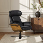 Jovan 31.5 Curved Wood Genuine Leather Recliner Lounge Chair