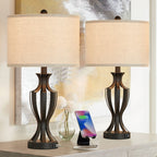 KAWOTI 23 Touch Control Table Lamp Set with Bulbs, USB Port(set of 2) - W12 * H23.25