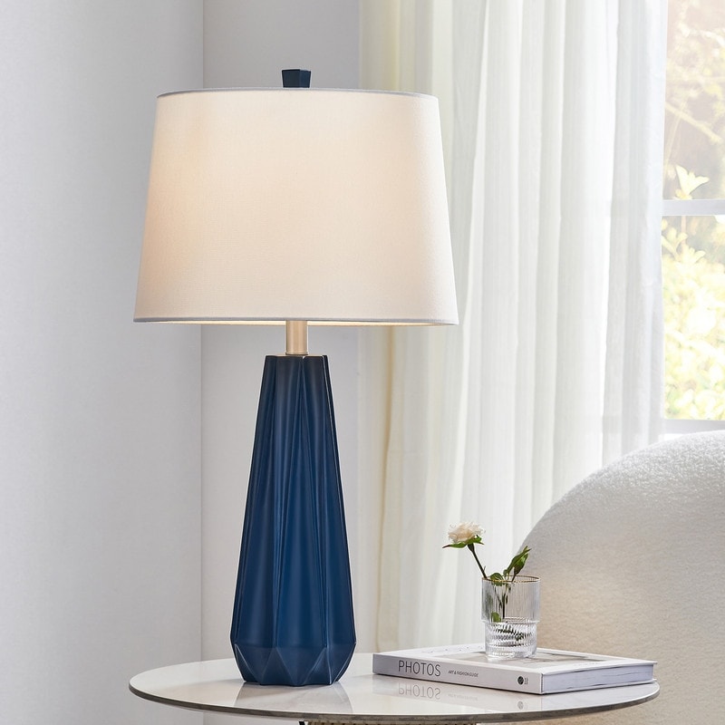 KAWOTI 27 Blue Table Lamp with Fabric Shade